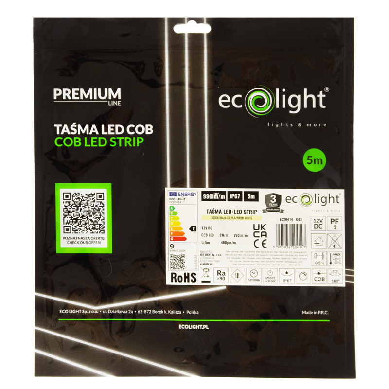 Taśma LED COB 12v 480 9w/m 3000k 990lm/m ip67/5m p 5 Taśma LED COB 12v 480 9w/m 3000k 990lm/m ip67/5m p - obrazek 5