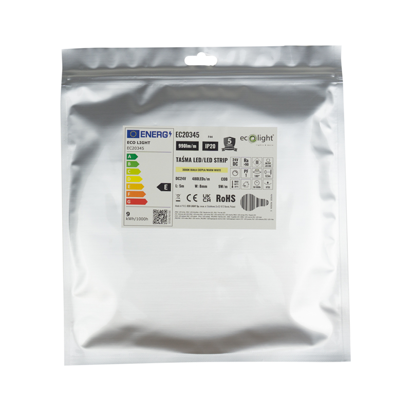 Taśma LED COB 24v 480 9w/m 3000k 990lm/m ip20 5m 5 Taśma LED COB 24v 480 9w/m 3000k 990lm/m ip20 5m - obrazek 5