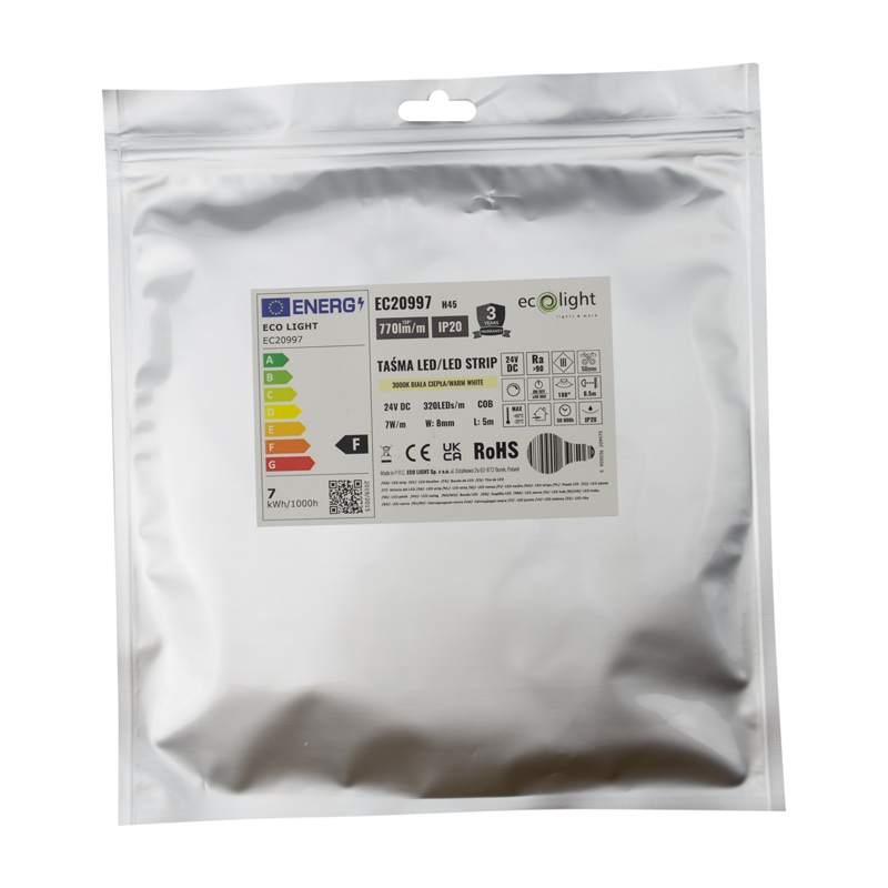 Taśma LED COB 320 7w/m 3000k 770lm/m 24v ip20/5m/p 4 Taśma LED COB 320 7w/m 3000k 770lm/m 24v ip20/5m/p - obrazek 4