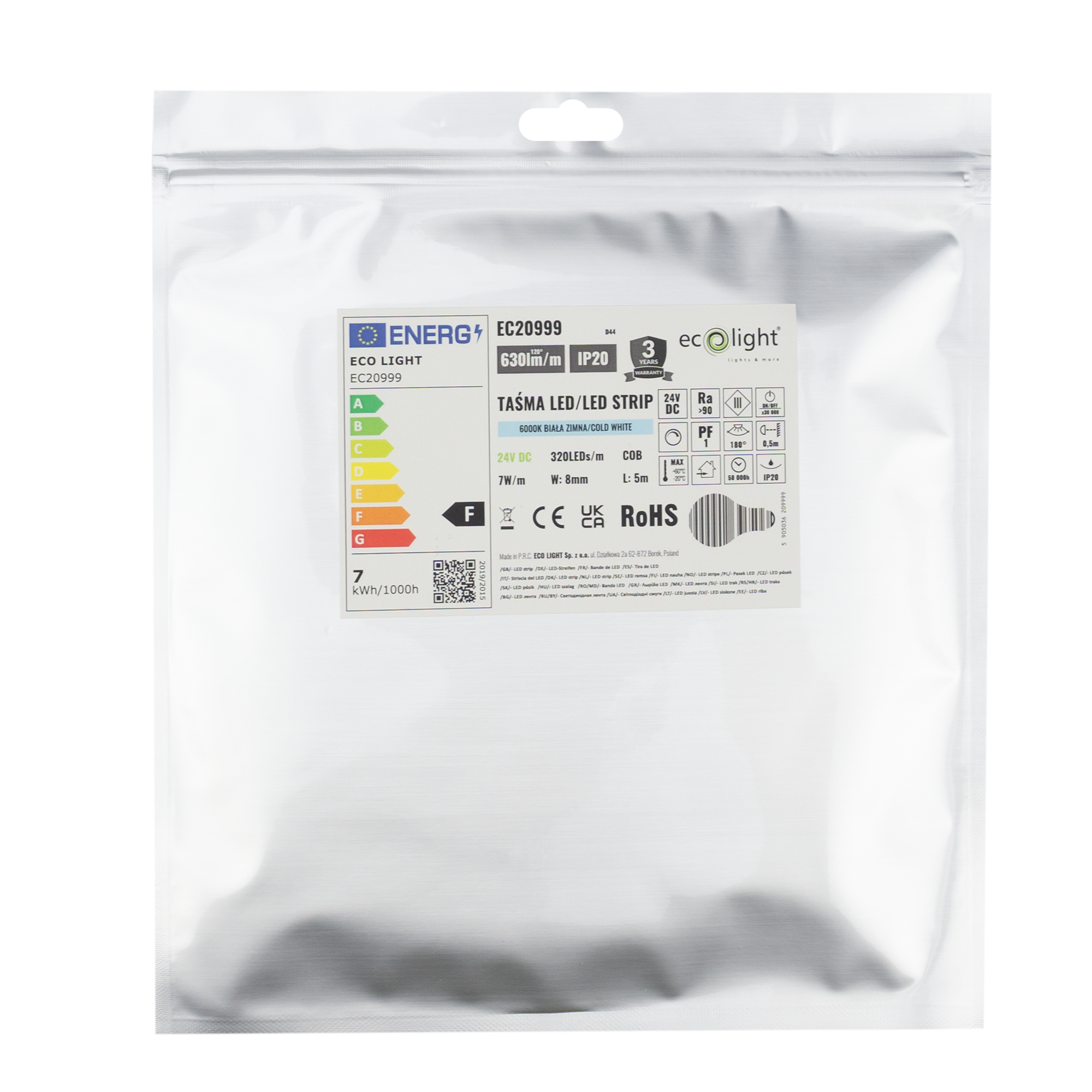 Taśma LED COB 320 7w/m 6000k 630lm/m 24v ip20/5m/p 8 Taśma LED COB 320 7w/m 6000k 630lm/m 24v ip20/5m/p - obrazek 8