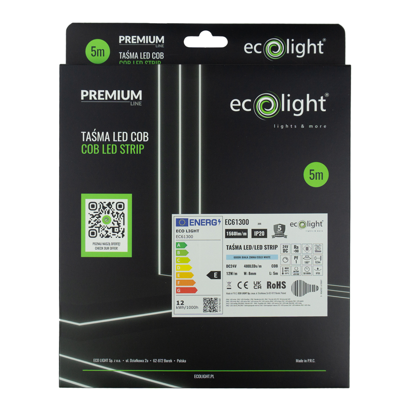 Taśma LED COB 480 24v 12w/m 1560lm/m 6000k ip20 5m 2 Taśma LED COB 480 24v 12w/m 1560lm/m 6000k ip20 5m - obrazek 2