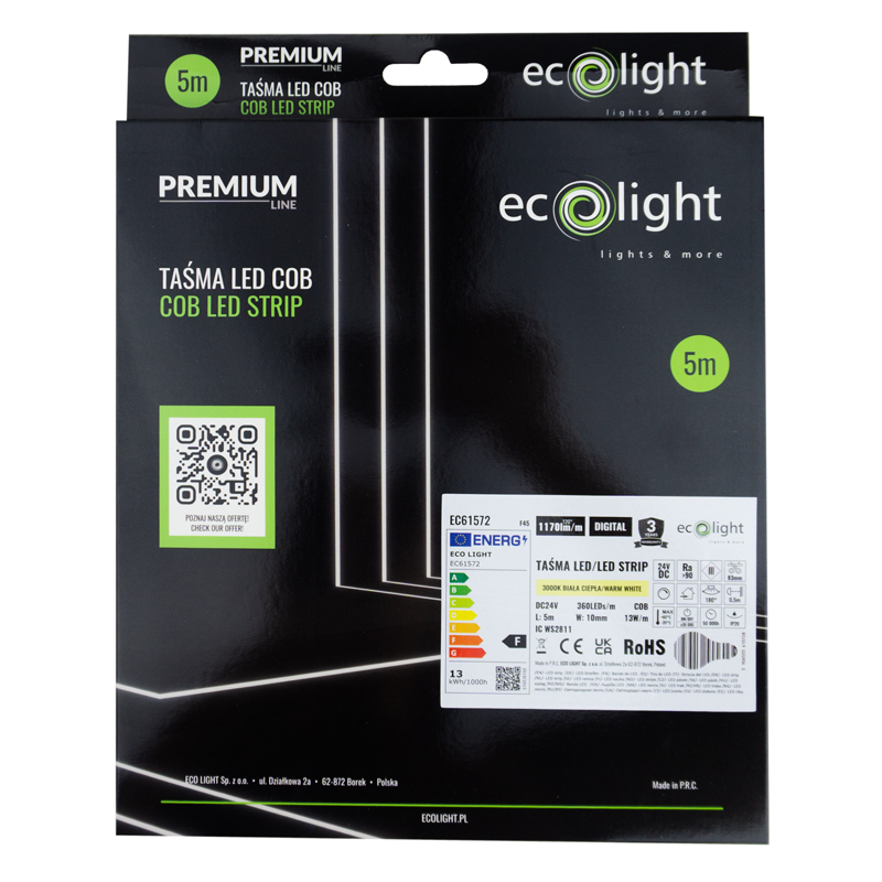 Taśma LED COB digital 24v 360 13w/m 3000k 1170lm/m 5m 2 Taśma LED COB digital 24v 360 13w/m 3000k 1170lm/m 5m - obrazek 2