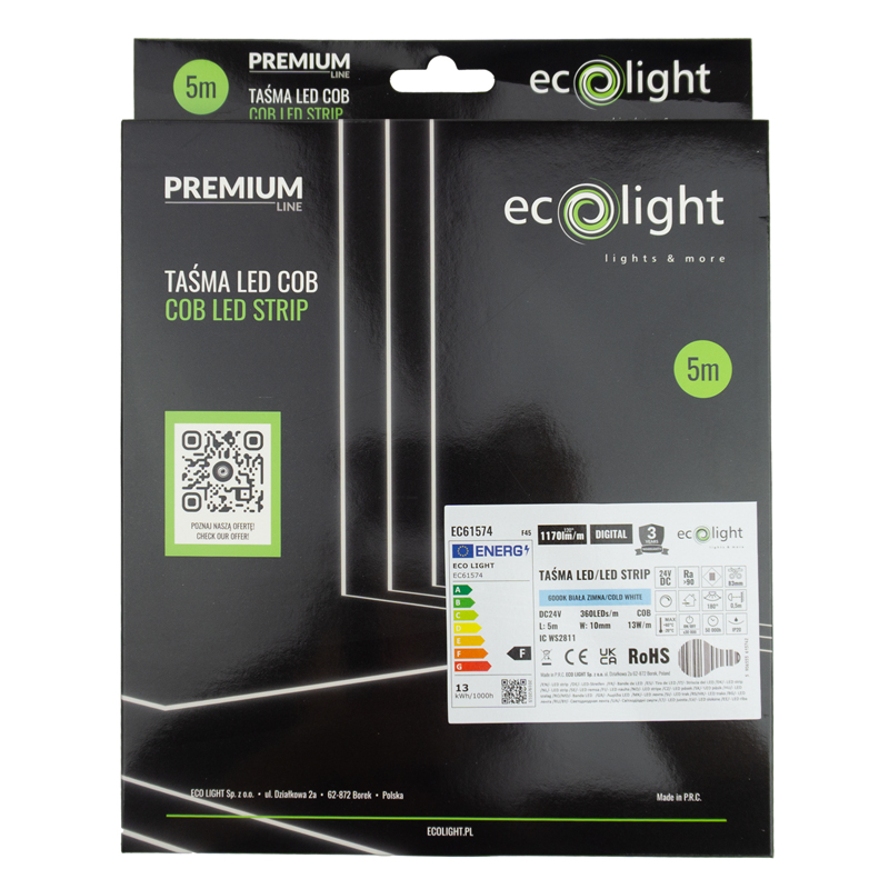Taśma LED COB digital 24v 360 13w/m 6000k 1170lm/m 5m 2 Taśma LED COB digital 24v 360 13w/m 6000k 1170lm/m 5m - obrazek 2
