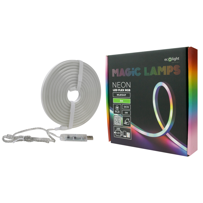 Taśma LED neon RGB dc5v usb 3m 1 Taśma LED NEON RGB DC5V USB 3m — oświetlenie LED