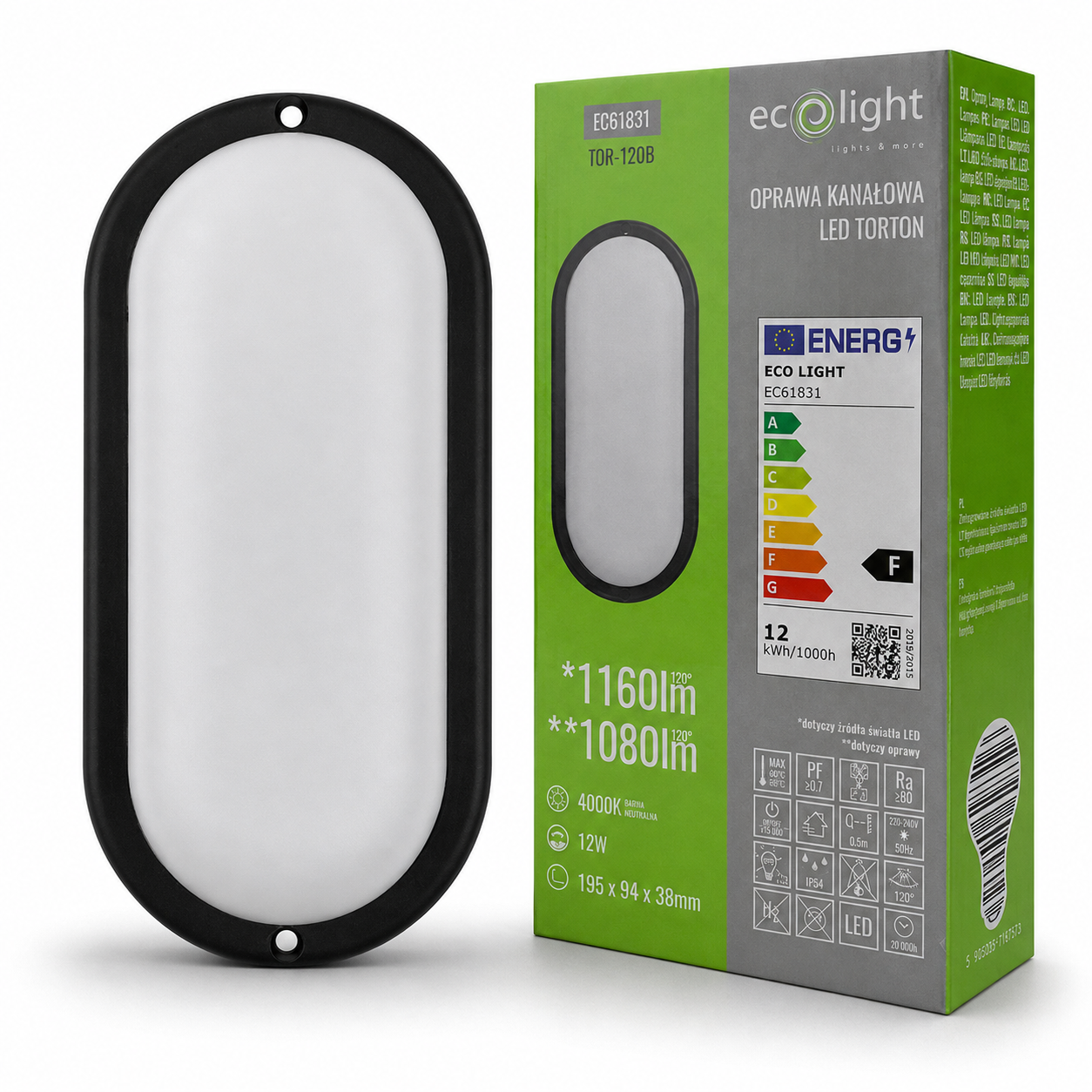 Torton tor-12ob 12w 4000k 1080lm IP54 owal czarny 1 Torton TOR-12OB 12W 4000K 1080lm IP54 OWAL CZARNY — oświetlenie LED