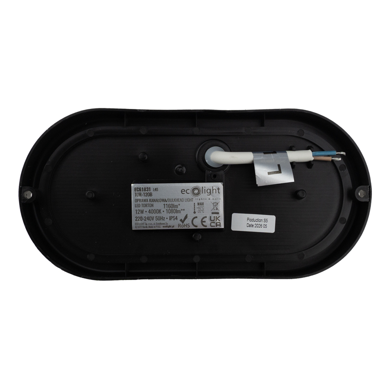 Torton tor-12ob 12w 4000k 1080lm IP54 owal czarny 5 Torton tor-12ob 12w 4000k 1080lm IP54 owal czarny - obrazek 5