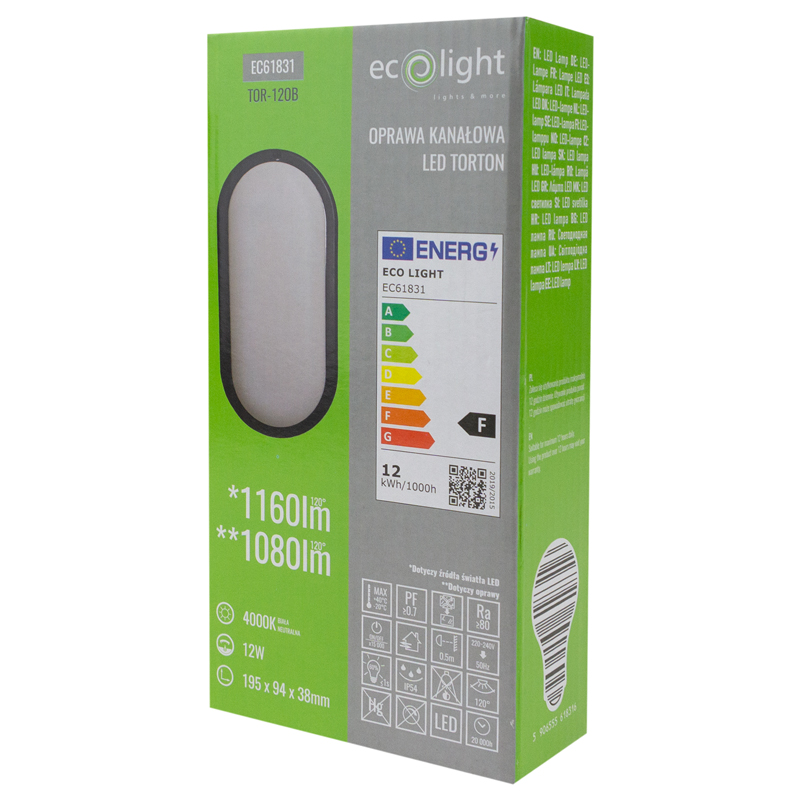 Torton tor-12ob 12w 4000k 1080lm IP54 owal czarny 4 Torton tor-12ob 12w 4000k 1080lm IP54 owal czarny - obrazek 4