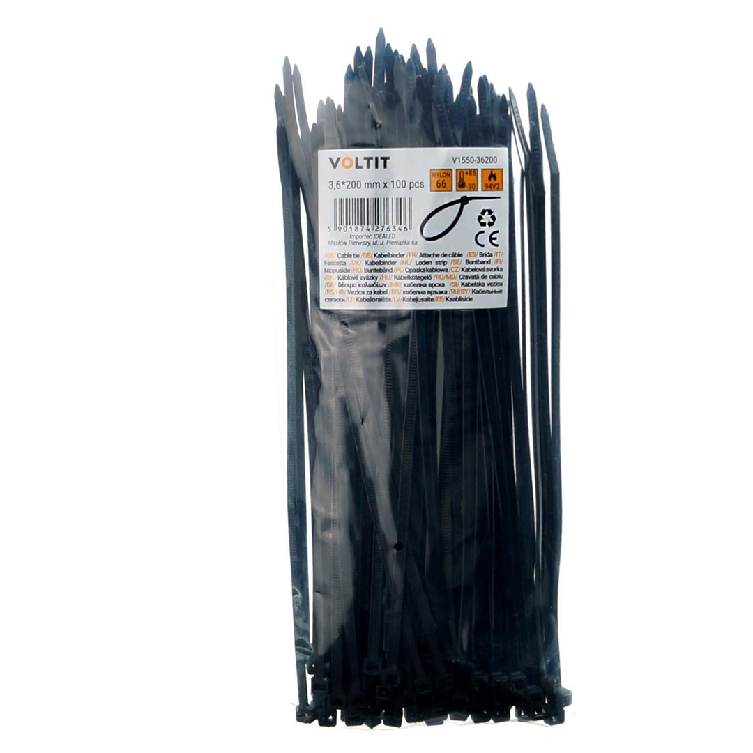 Opaska kablowa 3,6*200 nylon 66 czarna 1 Opaska kablowa 3
