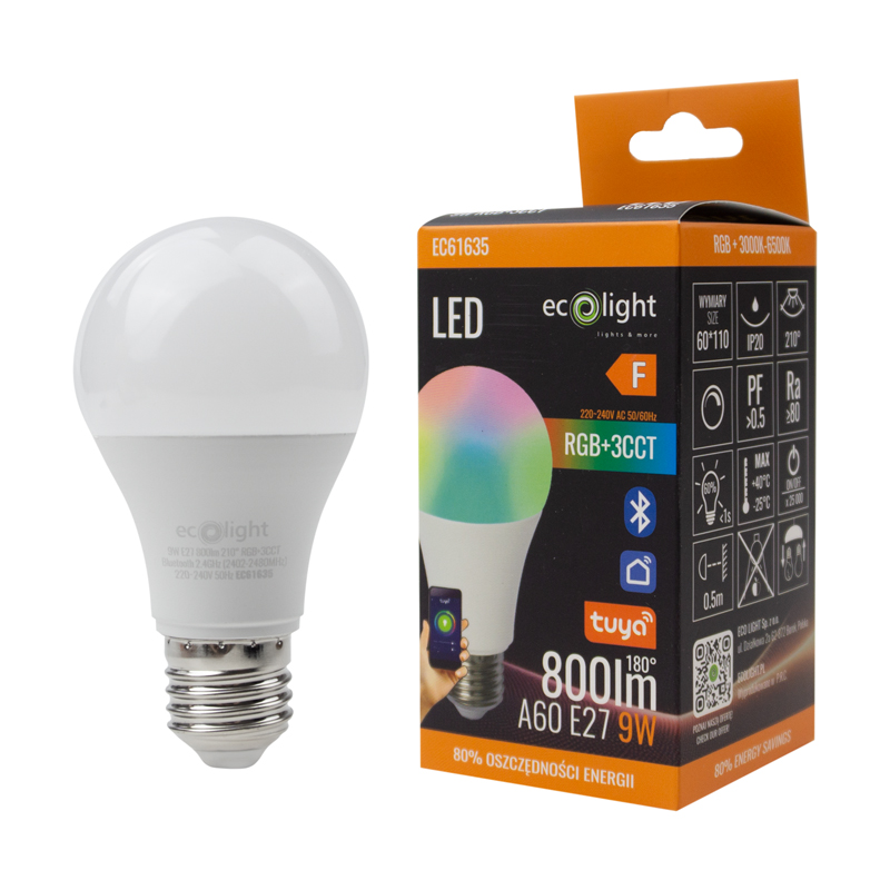 Żarówka LED a60 E27 9w rgb+cct tuya smart bt 3 Żarówka LED a60 E27 9w rgb+cct tuya smart bt - obrazek 3