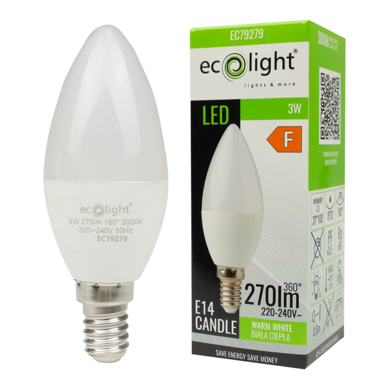 Żarówka LED candle E14 3w 3000k 300lm 2 Żarówka LED candle E14 3w 3000k 300lm - obrazek 2