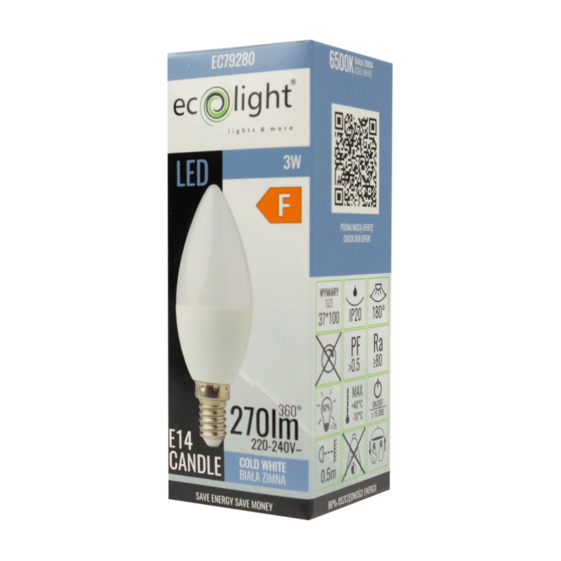 Żarówka LED candle E14 3w 6500k 300lm 3 Żarówka LED candle E14 3w 6500k 300lm - obrazek 3