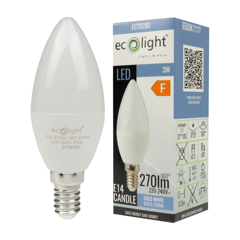 Żarówka LED candle E14 3w 6500k 300lm 2 Żarówka LED candle E14 3w 6500k 300lm - obrazek 2