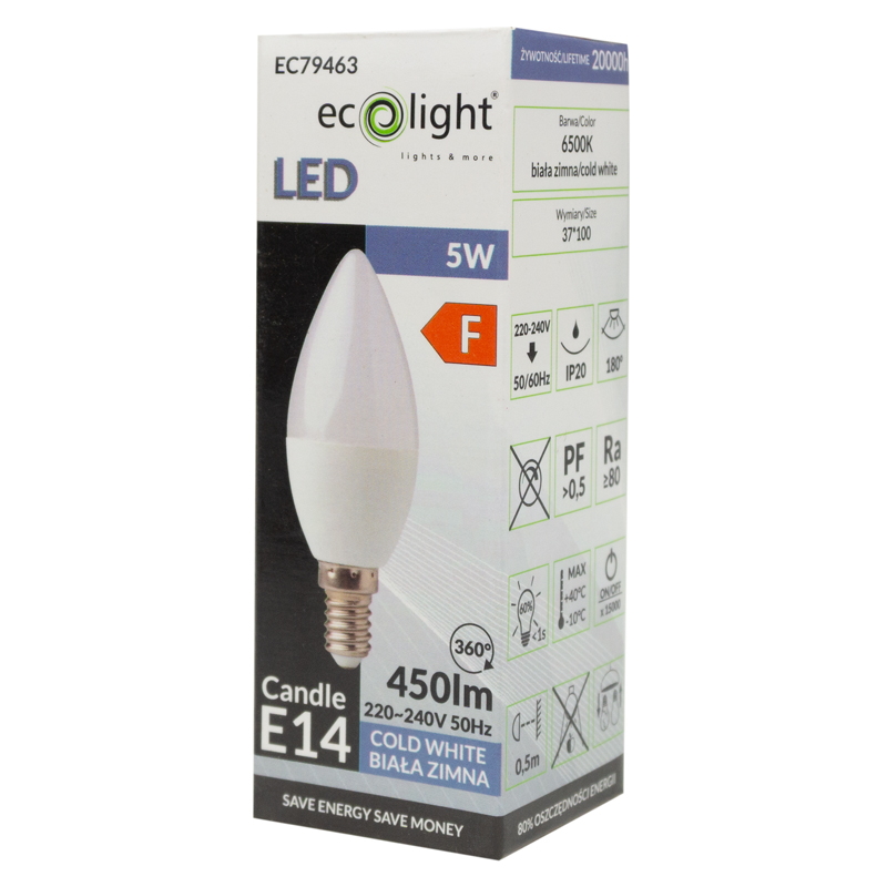 Żarówka LED candle E14 5w 6500k 500lm 3 Żarówka LED candle E14 5w 6500k 500lm - obrazek 3