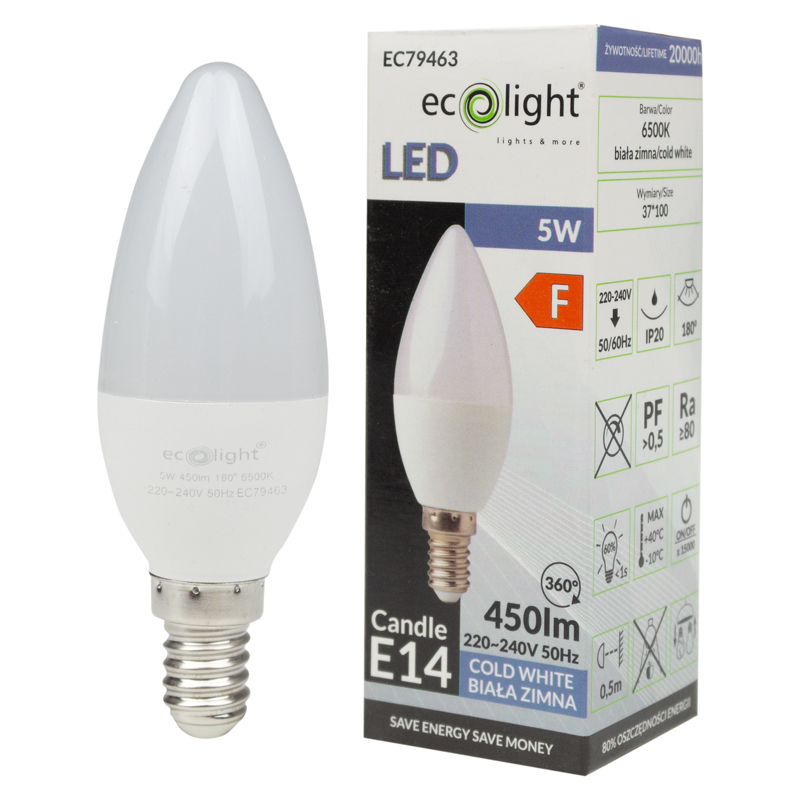Żarówka LED candle E14 5w 6500k 500lm 2 Żarówka LED candle E14 5w 6500k 500lm - obrazek 2