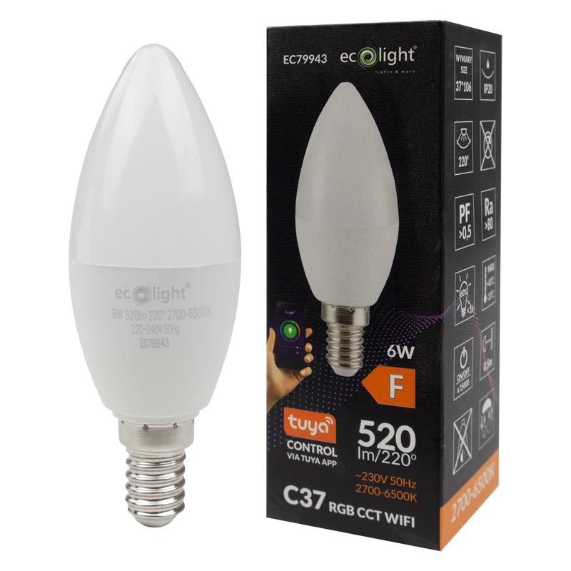 Żarówka LED candle E14 6w RGB CCT 520lm wifi tuya 2 Żarówka LED candle E14 6w RGB CCT 520lm wifi tuya - obrazek 2