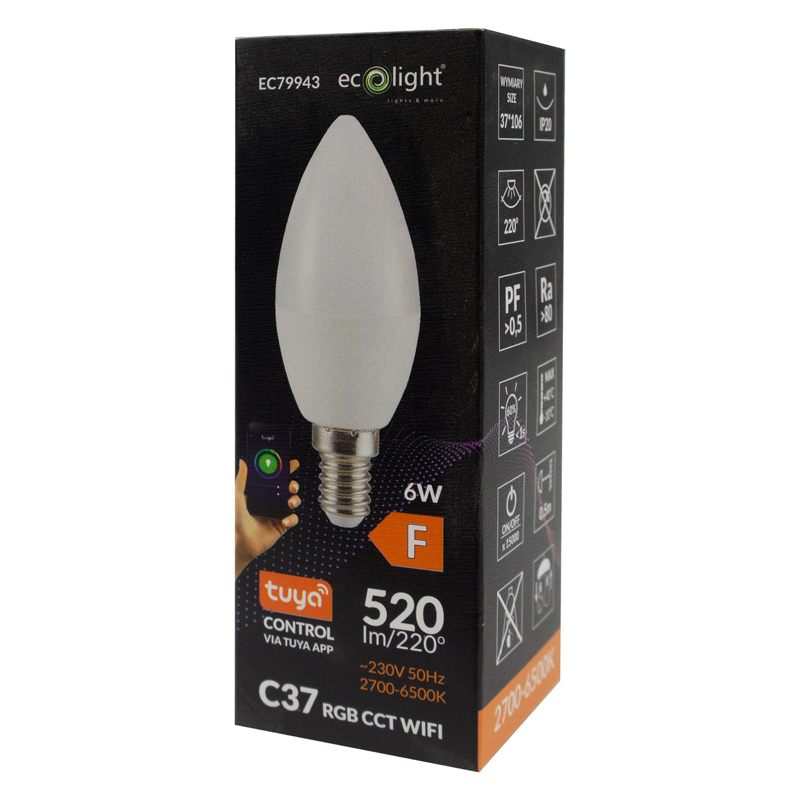 Żarówka LED candle E14 6w RGB CCT 520lm wifi tuya 3 Żarówka LED candle E14 6w RGB CCT 520lm wifi tuya - obrazek 3
