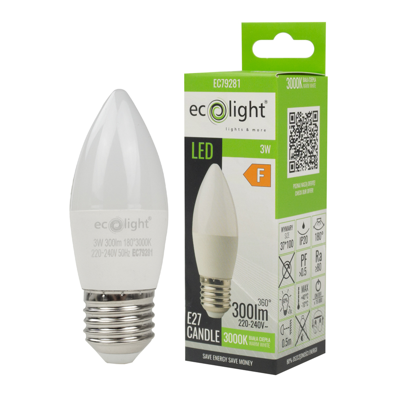 Żarówka LED candle E27 3w 3000k 300lm 2 Żarówka LED candle E27 3w 3000k 300lm - obrazek 2