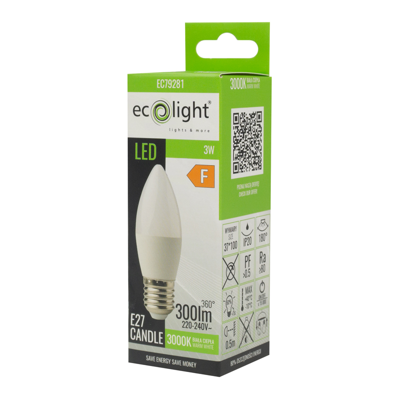 Żarówka LED candle E27 3w 3000k 300lm 3 Żarówka LED candle E27 3w 3000k 300lm - obrazek 3