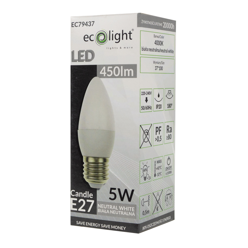 Żarówka LED candle E27 5w 4000k 500lm 3 Żarówka LED candle E27 5w 4000k 500lm - obrazek 3