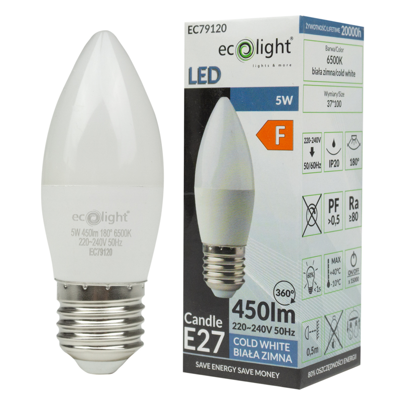 Żarówka LED candle E27 5w 6500k 500lm 2 Żarówka LED candle E27 5w 6500k 500lm - obrazek 2