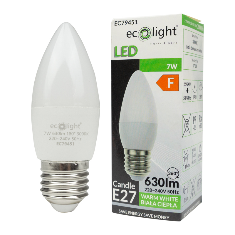 Żarówka LED candle E27 7w 3000k 700lm 2 Żarówka LED candle E27 7w 3000k 700lm - obrazek 2