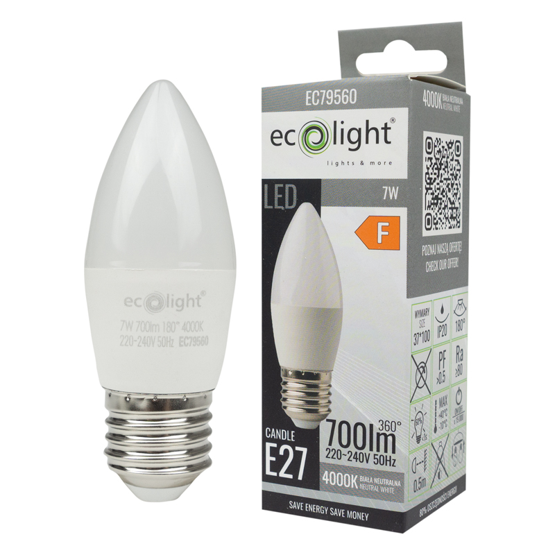 Żarówka LED candle E27 7w 4000k 700lm 2 Żarówka LED candle E27 7w 4000k 700lm - obrazek 2