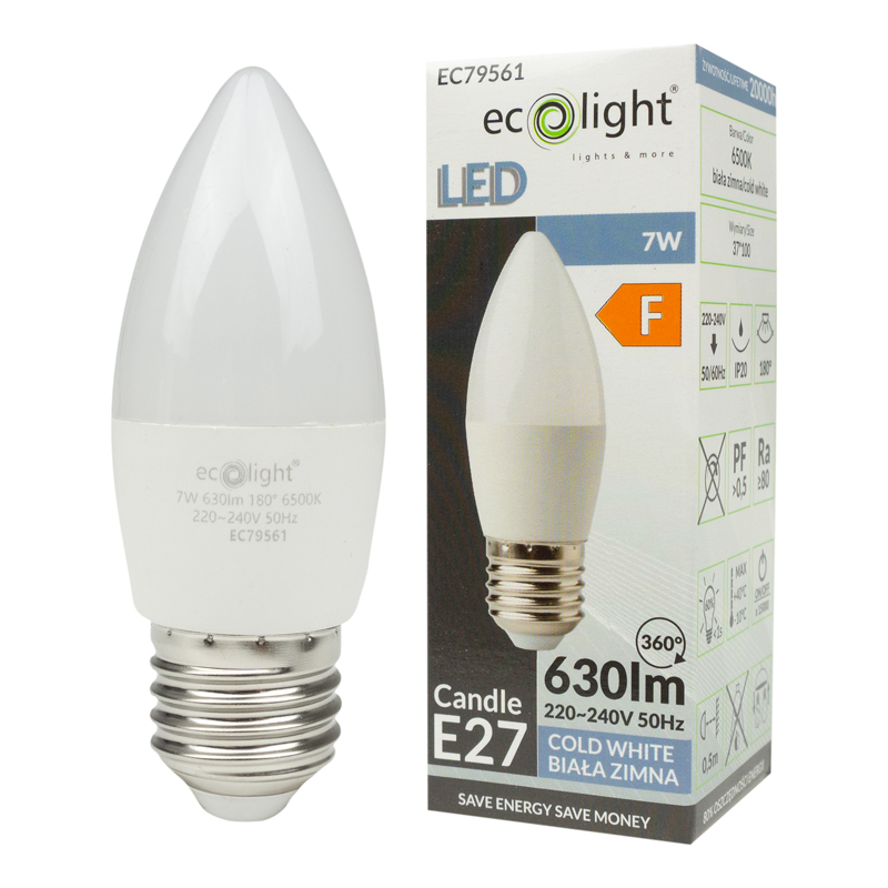Żarówka LED candle E27 7w 6500k 700lm 2 Żarówka LED candle E27 7w 6500k 700lm - obrazek 2