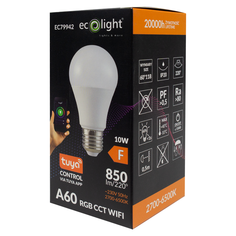 Żarówka LED classic E27 10w RGB CCT 850lm wifi tuya 3 Żarówka LED classic E27 10w RGB CCT 850lm wifi tuya - obrazek 3