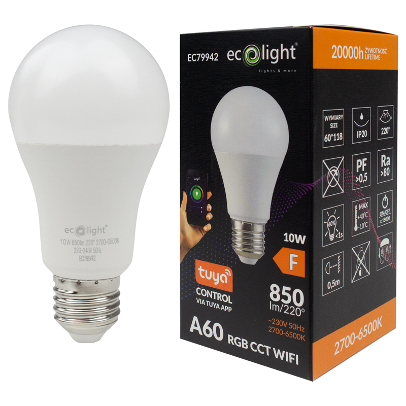 Żarówka LED classic E27 10w RGB CCT 850lm wifi tuya 2 Żarówka LED classic E27 10w RGB CCT 850lm wifi tuya - obrazek 2