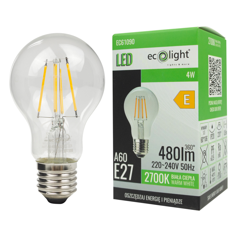 Żarówka LED filament classic a60 E27 4w 2700k 480lm 2 Żarówka LED filament classic a60 E27 4w 2700k 480lm - obrazek 2
