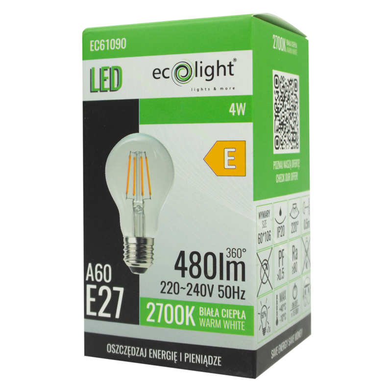 Żarówka LED filament classic a60 E27 4w 2700k 480lm 3 Żarówka LED filament classic a60 E27 4w 2700k 480lm - obrazek 3
