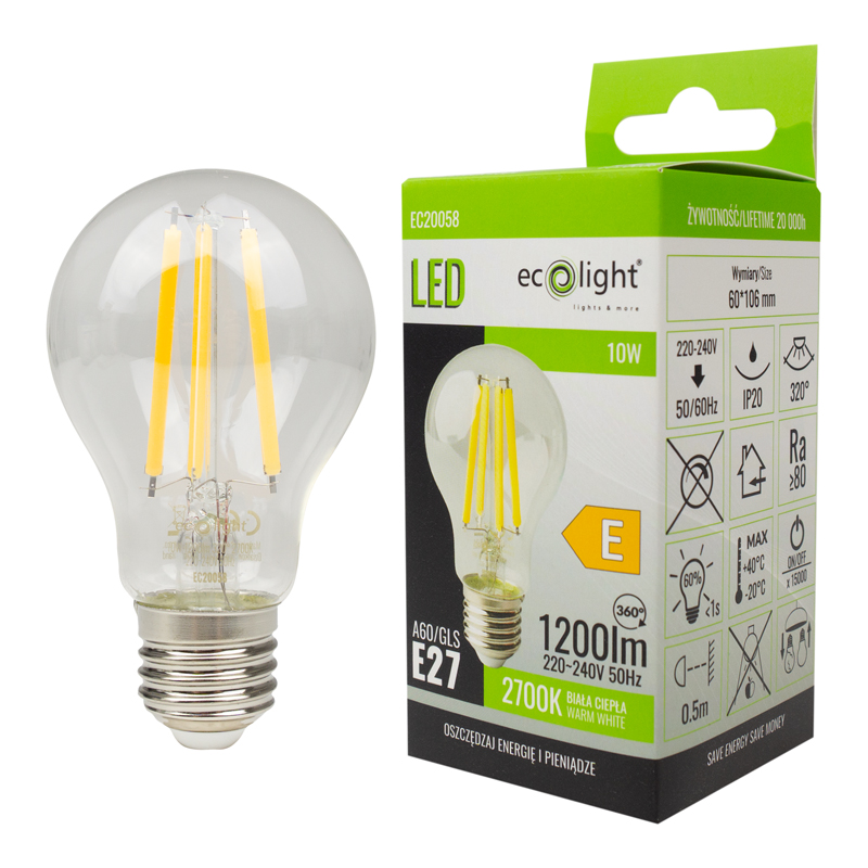 Żarówka LED filament classic E27 10w 2700k 1200lm 2 Żarówka LED filament classic E27 10w 2700k 1200lm - obrazek 2