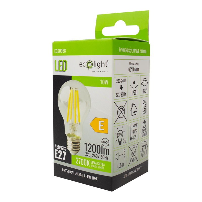 Żarówka LED filament classic E27 10w 2700k 1200lm 3 Żarówka LED filament classic E27 10w 2700k 1200lm - obrazek 3