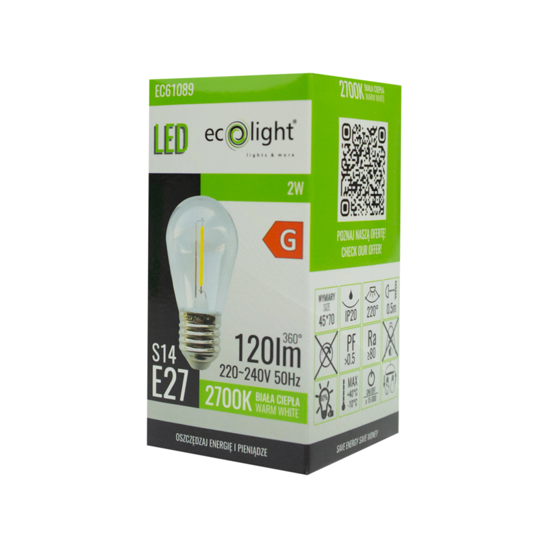 Żarówka LED filament s14 2w 2700k 120lm (plastic) 3 Żarówka LED filament s14 2w 2700k 120lm (plastic) - obrazek 3