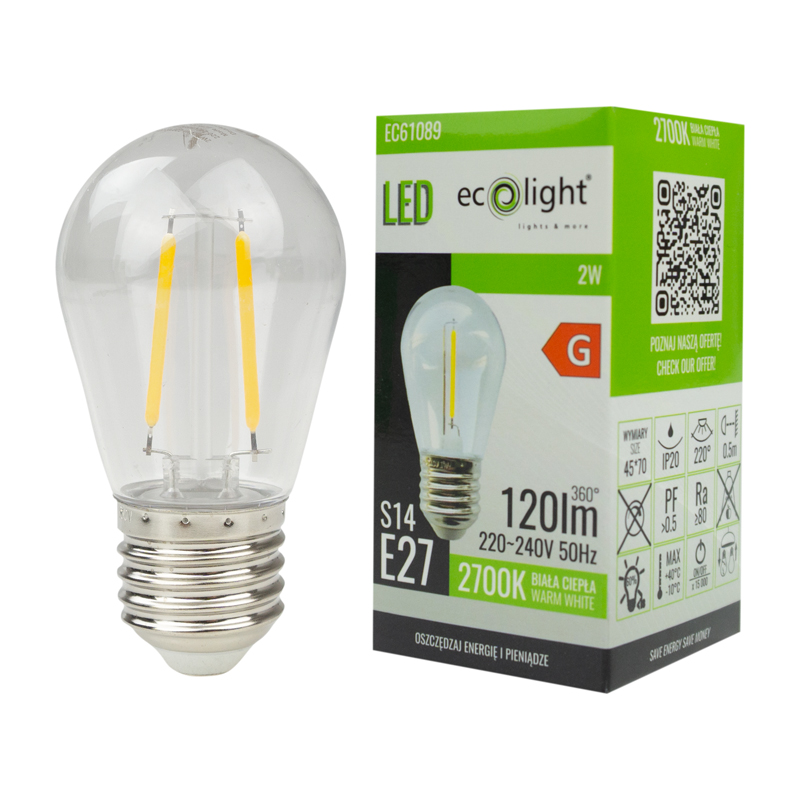 Żarówka LED filament s14 2w 2700k 120lm (plastic) 2 Żarówka LED filament s14 2w 2700k 120lm (plastic) - obrazek 2