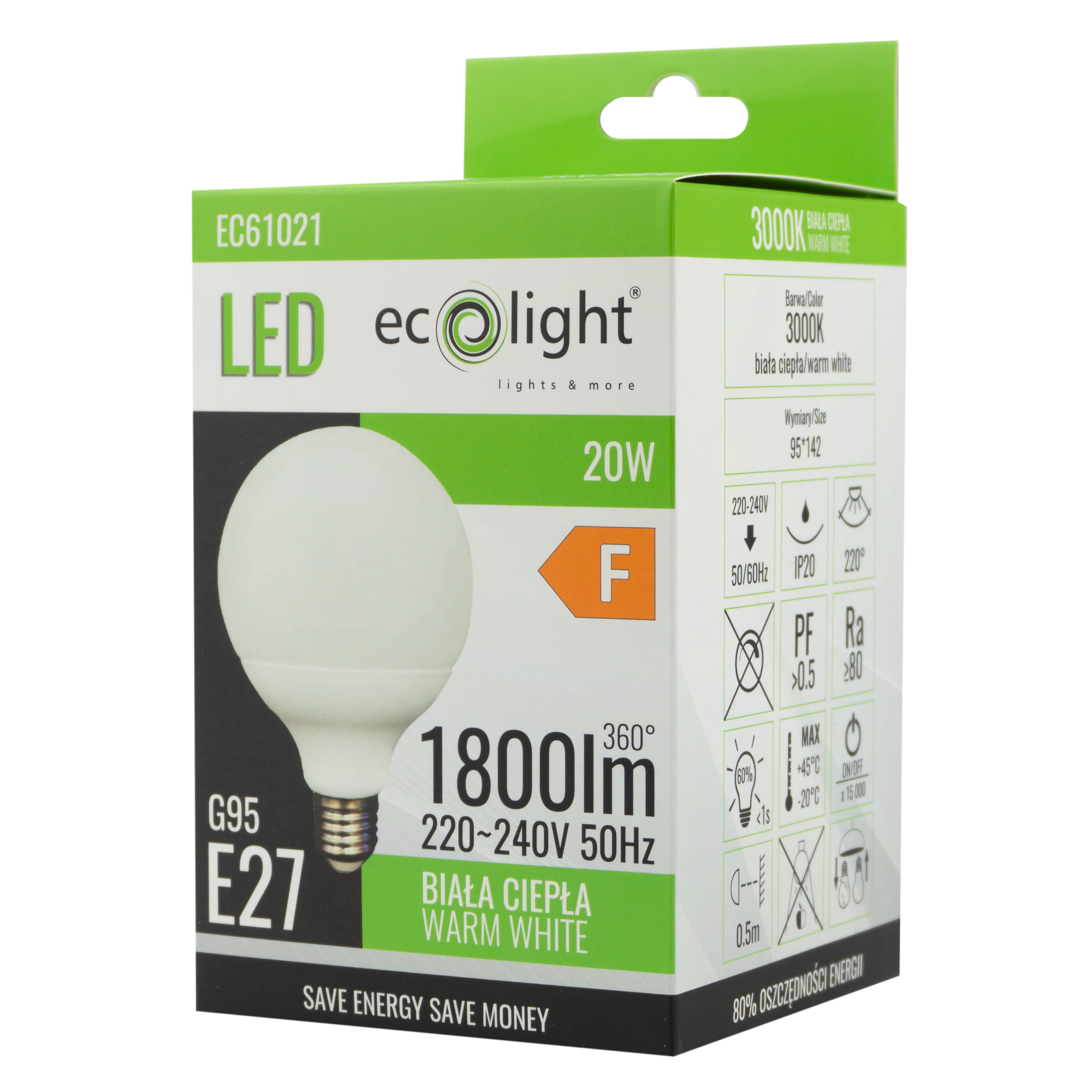 Żarówka LED g95 E27 20w 3000k 3 Żarówka LED g95 E27 20w 3000k - obrazek 3