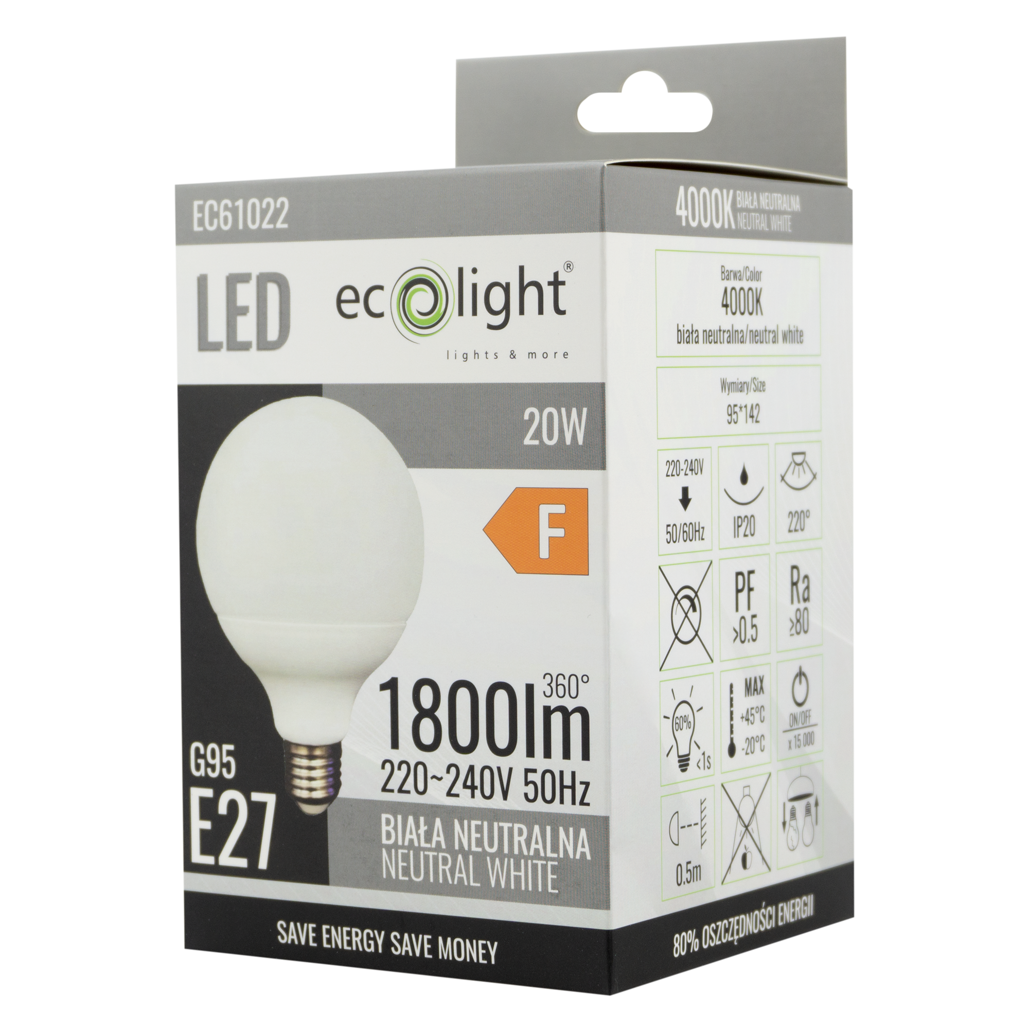 Żarówka LED g95 E27 20w 4000k 3 Żarówka LED g95 E27 20w 4000k - obrazek 3