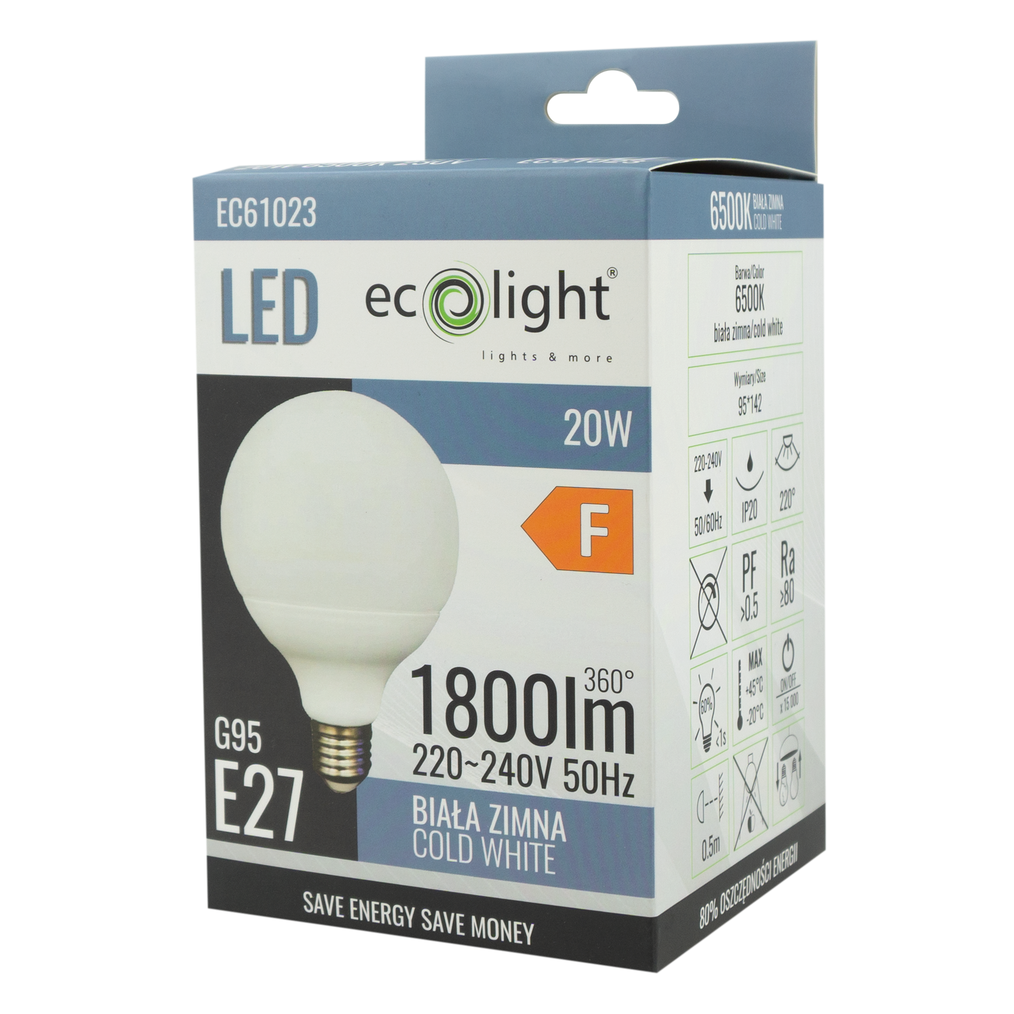 Żarówka LED g95 E27 20w 6500k 3 Żarówka LED g95 E27 20w 6500k - obrazek 3