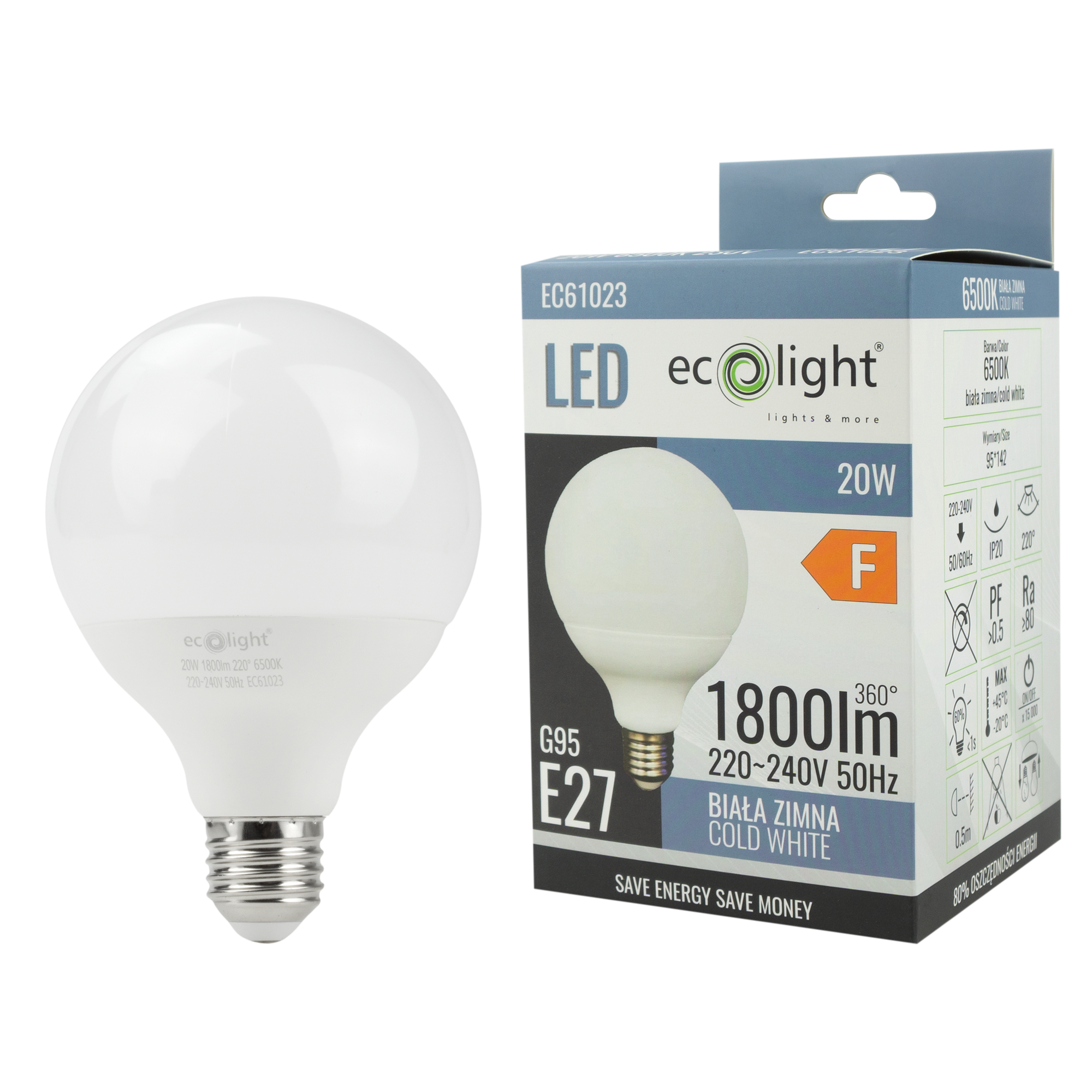 Żarówka LED g95 E27 20w 6500k 2 Żarówka LED g95 E27 20w 6500k - obrazek 2