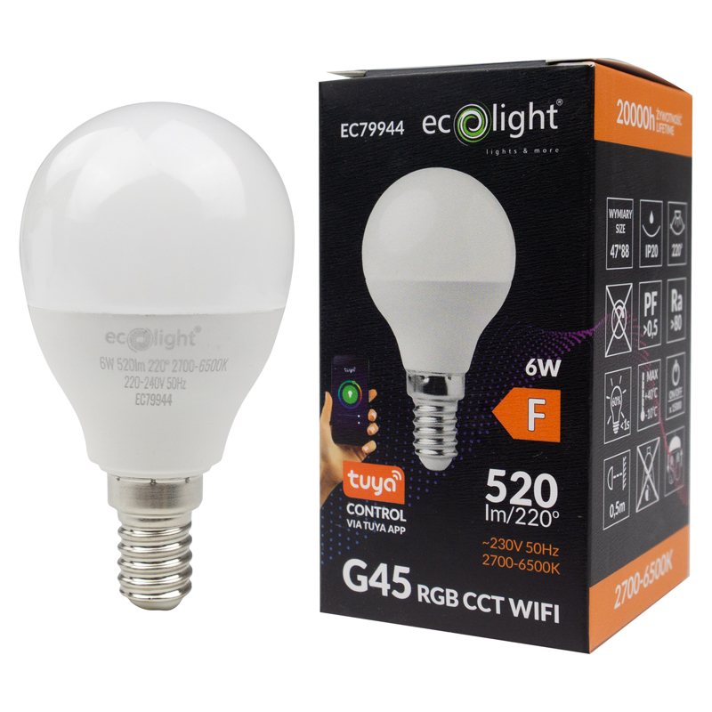 Żarówka LED golf ball E14 6w RGB CCT 520lm wifi tuya 2 Żarówka LED golf ball E14 6w RGB CCT 520lm wifi tuya - obrazek 2