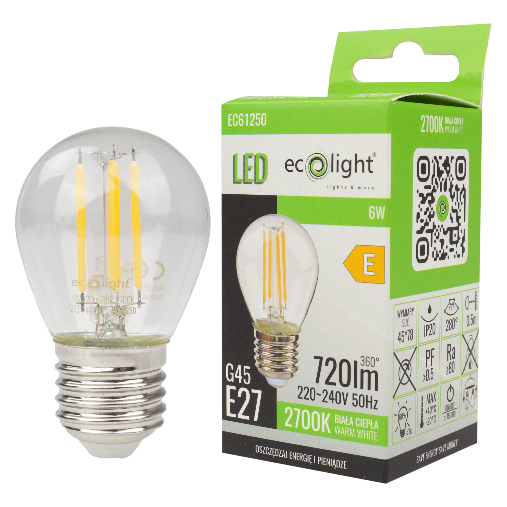 Żarówka LED golf ball filament g45 6w E27 2700k 720lm 3 Żarówka LED golf ball filament g45 6w E27 2700k 720lm - obrazek 3
