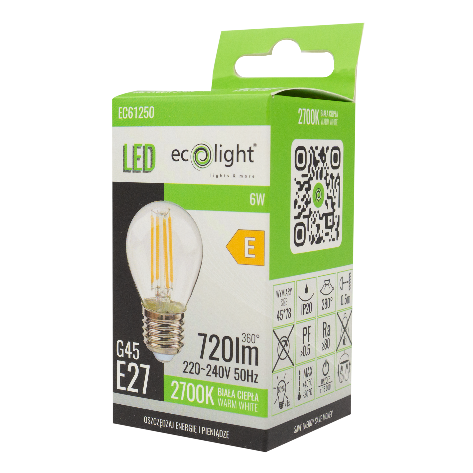 Żarówka LED golf ball filament g45 6w E27 2700k 720lm 2 Żarówka LED golf ball filament g45 6w E27 2700k 720lm - obrazek 2