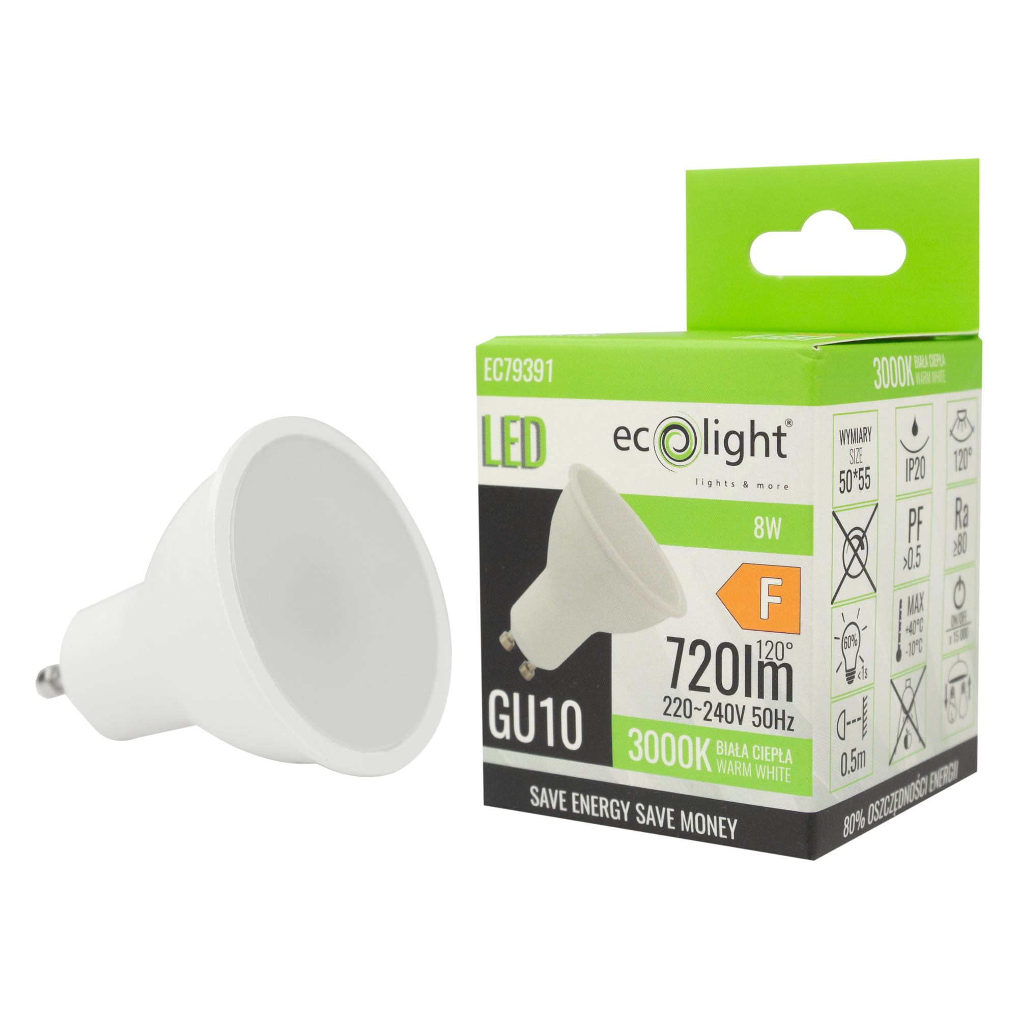 Żarówka LED GU10 8w 3000k 720lm 3 Żarówka LED GU10 8w 3000k 720lm - obrazek 3