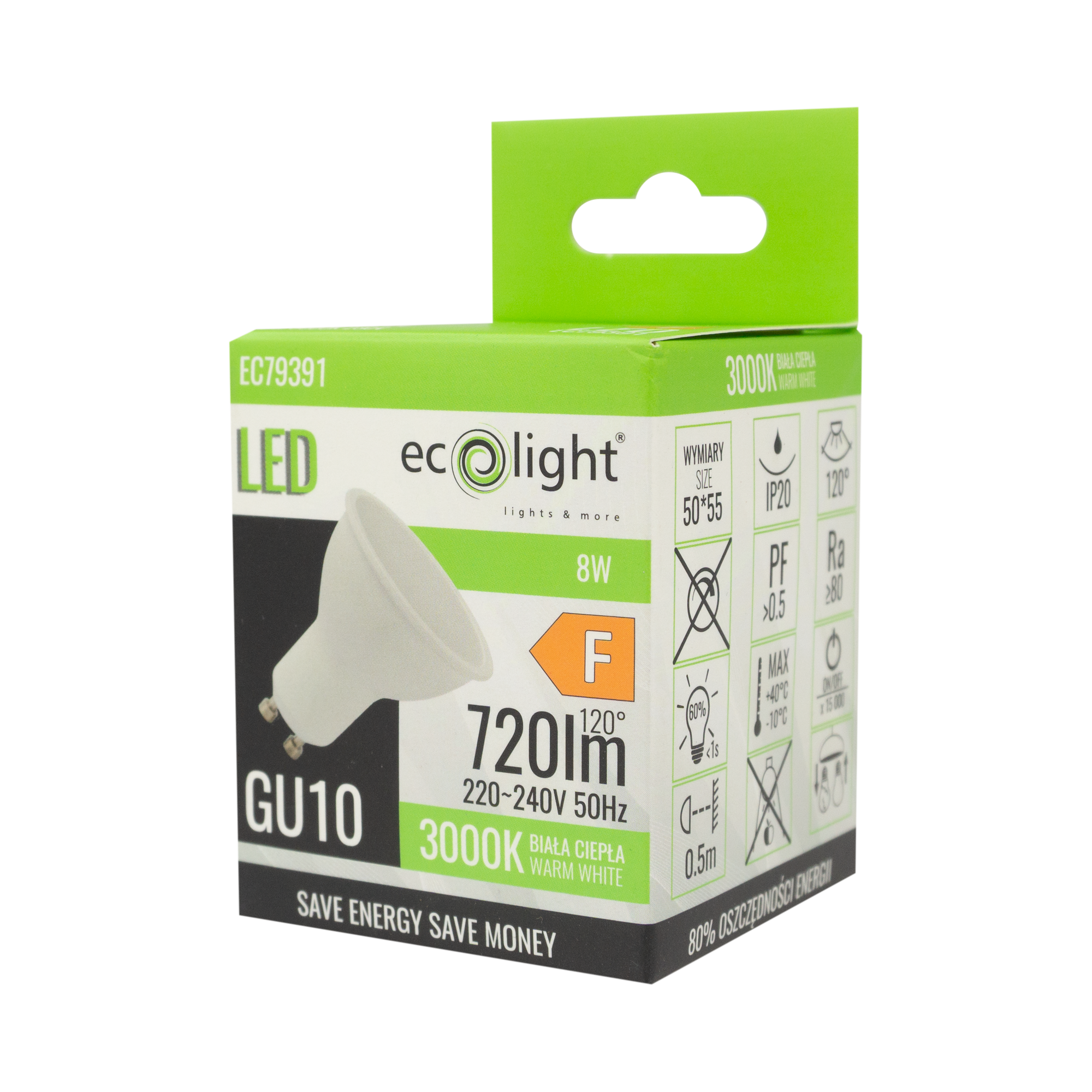 Żarówka LED GU10 8w 3000k 720lm 2 Żarówka LED GU10 8w 3000k 720lm - obrazek 2