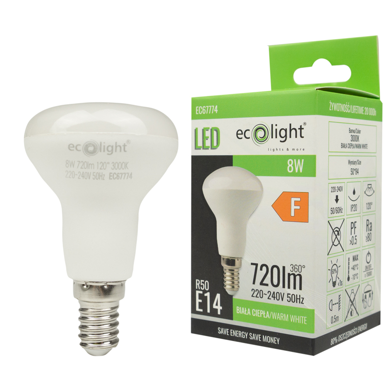 Żarówka LED r50 E14 8w 3000k 720lm 2 Żarówka LED r50 E14 8w 3000k 720lm - obrazek 2