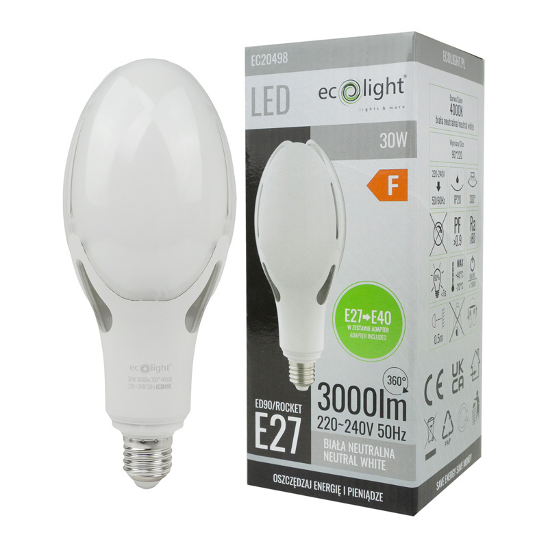 Żarówka LED rocket E27 30w 4000k 3000lm e-27->e-40 2 Żarówka LED rocket E27 30w 4000k 3000lm e-27->e-40 - obrazek 2