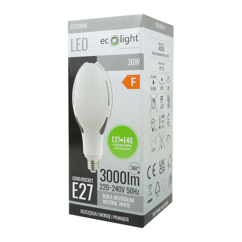 Żarówka LED rocket E27 30w 4000k 3000lm e-27->e-40 3 Żarówka LED rocket E27 30w 4000k 3000lm e-27->e-40 - obrazek 3