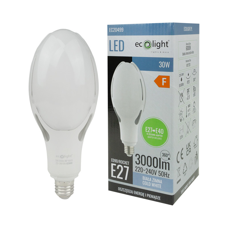 Żarówka LED rocket E27 30w 6000k 3000lm e-27->e-40 2 Żarówka LED rocket E27 30w 6000k 3000lm e-27->e-40 - obrazek 2
