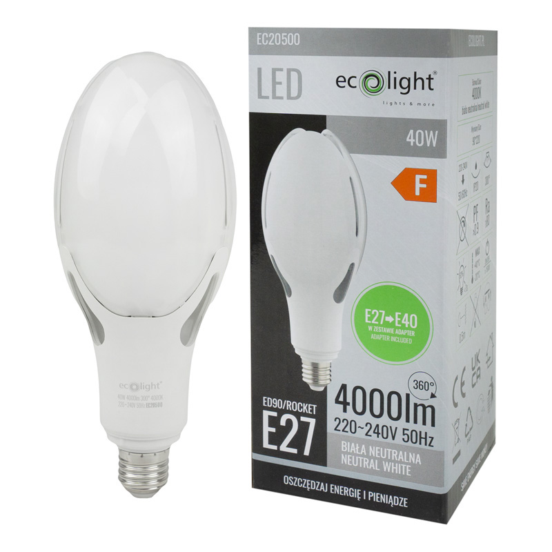 Żarówka LED rocket E27 40w 4000k 4000lm e-27->e-40 2 Żarówka LED rocket E27 40w 4000k 4000lm e-27->e-40 - obrazek 2