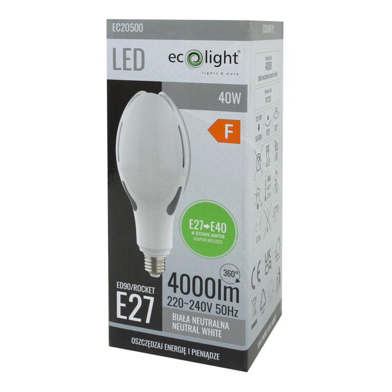 Żarówka LED rocket E27 40w 4000k 4000lm e-27->e-40 3 Żarówka LED rocket E27 40w 4000k 4000lm e-27->e-40 - obrazek 3